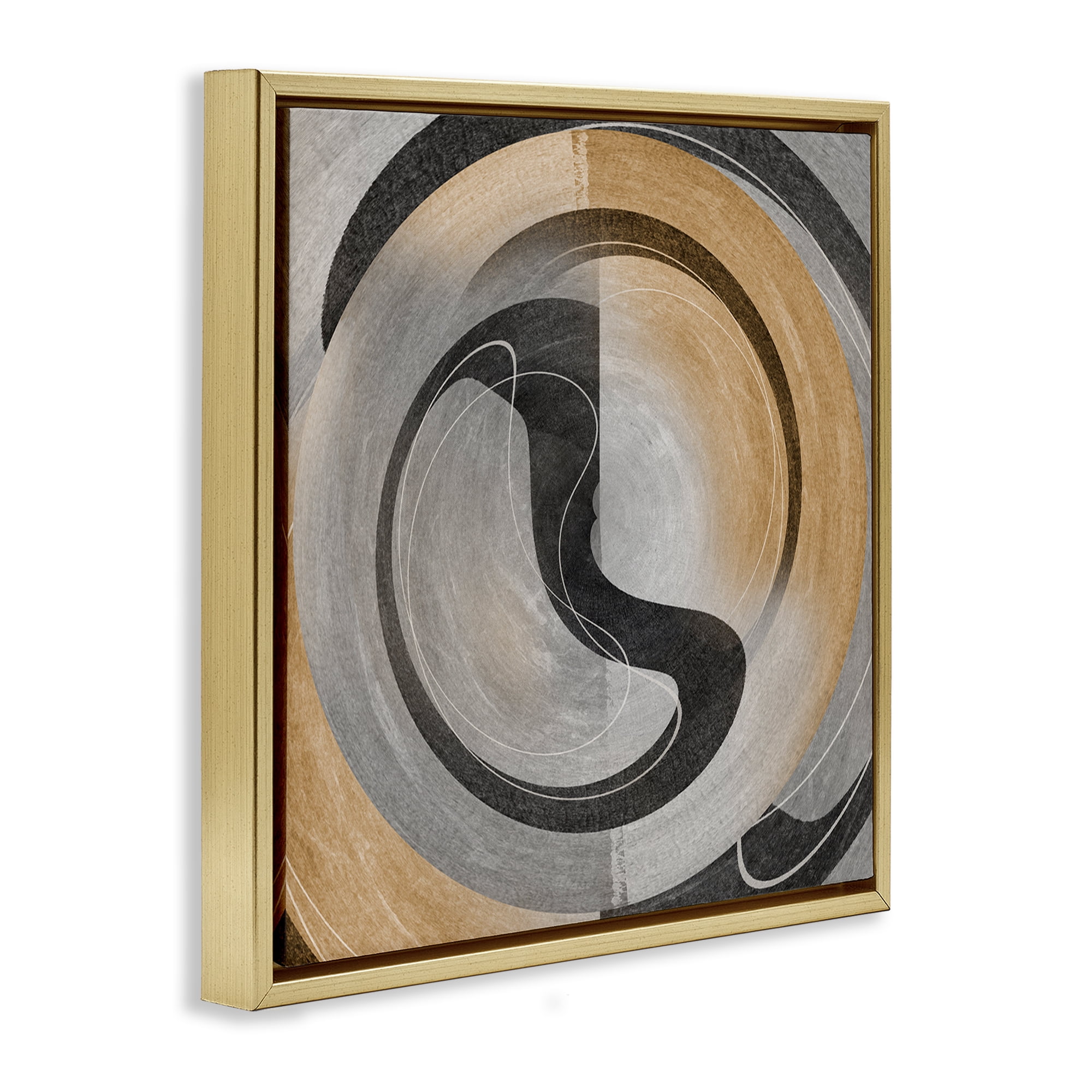 Stupell Industries Centric Circular Swoop Abstract Painting Gold Floater Framed Canvas Art Print Wall Art, 25 x 25