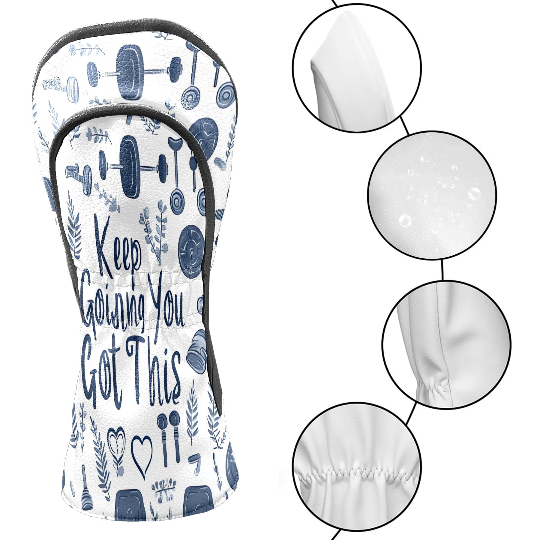 Golf Club Covers, White Fitness Motto Premium PU Leather Driver Hybrid Putter Head Covers with Velvet Lining, Waterproof Golf Gifts for Men Women