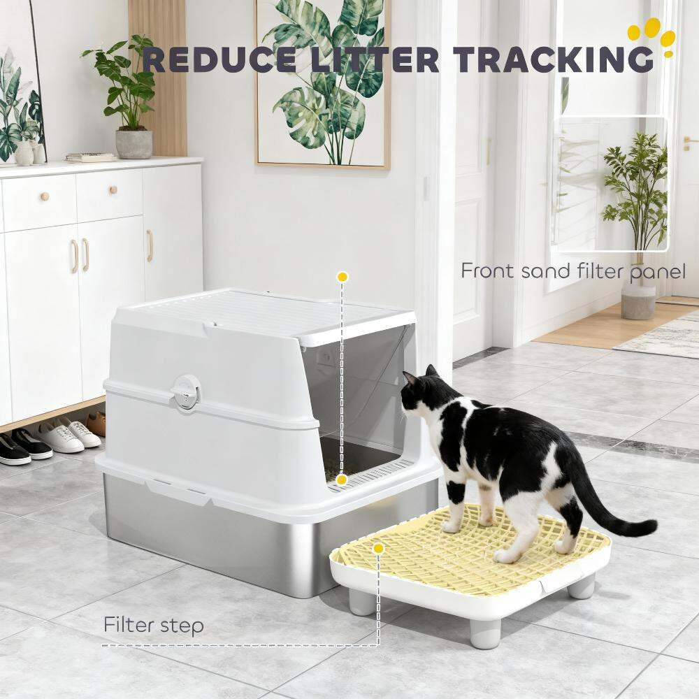 Orthopedic Dog Bed, Cat Stainless Steel Cat Litter Box for Big Cats with Flip Cover, Light Gray,Transparent Dog Bed,Abs,Polypropylene,Stainless Steel Cat Bed, Pet Supplies Pet Beds & Furniture