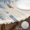 thumbnail image 4 of Blue Palm Tree Table Cloth, Round Fitted Tablecloths with Elastic Edge, Coastal Summer Wooden Wipeable Waterproof Table Cover for Kitchen Wedding 55-60 Inches, 4 of 4