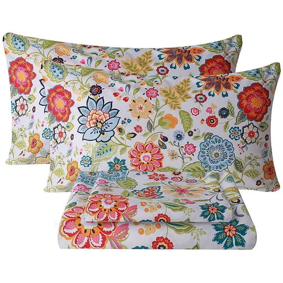 Queen Sheet Set Ultra Soft Breathable Silky Flower Bed Sheets Deep Pocket 100% Microfiber Bedding 4 Piece Size Floral Spring
