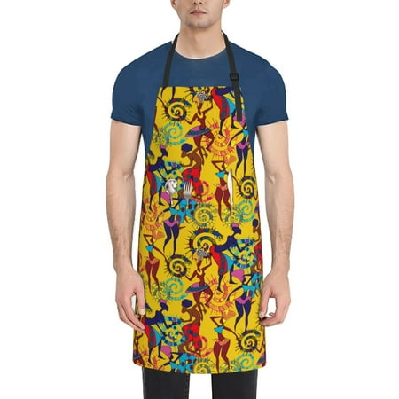 

Tebeau Dancing African Women Print Waterproof Cooking Aprons Adjustable Bib Soft Chef Apron with 2 Pockets for Men Women
