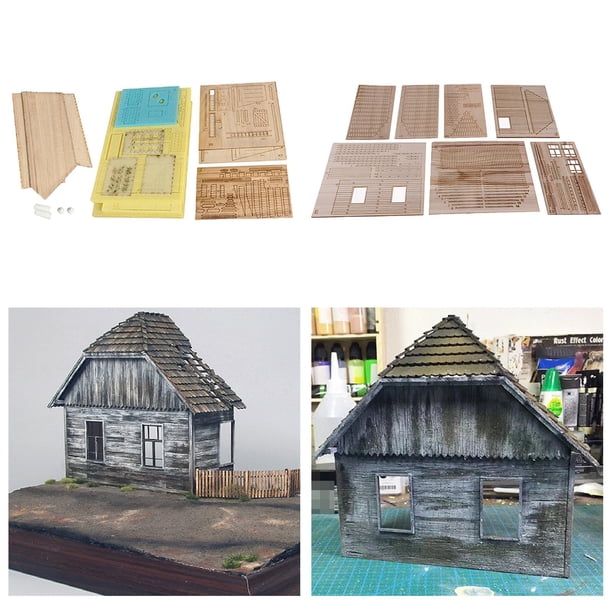 Juego de 2 Rompecabezas 3D de Construcción DIY en Miniatura 1/35, Diseño de Escena de Mesa de Arena con Ruinas de Madera Hugo casa de modelos de construcción