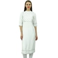 thumbnail image 1 of Bimba Womens Rayon Designer Tunic Lace Detail Yoke Kurtis Top Straight Blouse, 1 of 8
