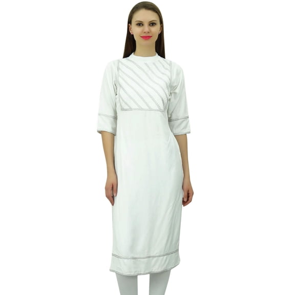 Bimba Womens Rayon Designer Tunic Lace Detail Yoke Kurtis Top Straight Blouse