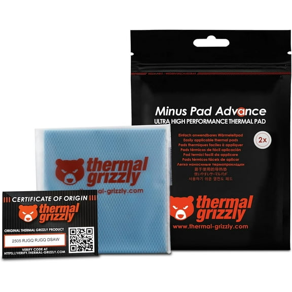 Thermal Grizzly TG-MP-A-100-100-20-2 Minus Pad Advance Thermal Interface Pad, 100x100x2.0mm for SSDs, GPUs&Electronics (2-Pack)