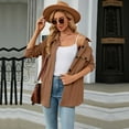 thumbnail image 5 of Defitshape Women's Long Sleeve Button Down Shirt Jacket Solid Textured Soft Fashion Slim Fit Fall Top Lightweight Classy Western Shacket Carame Large, 5 of 5