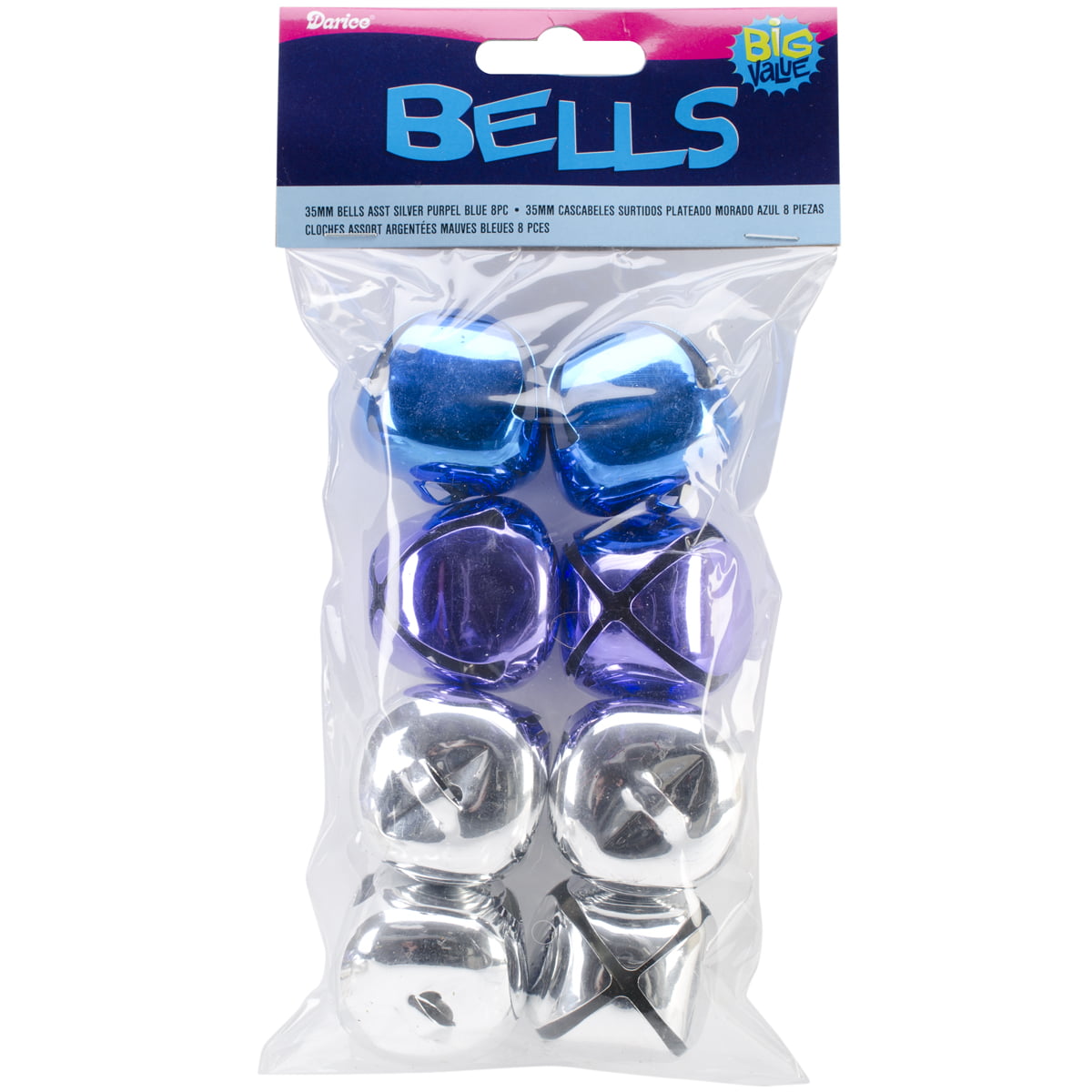 Assorted Blue Purple Silver 8 Pieces Jingle Bells