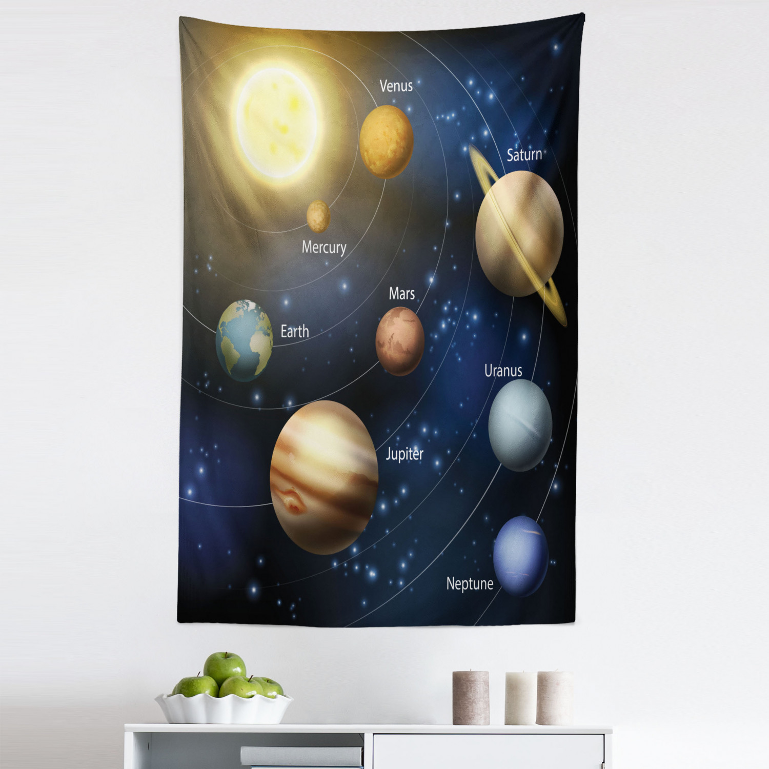 Space Tapestry, Realistic Illustration of Solar System Sun Planets ...