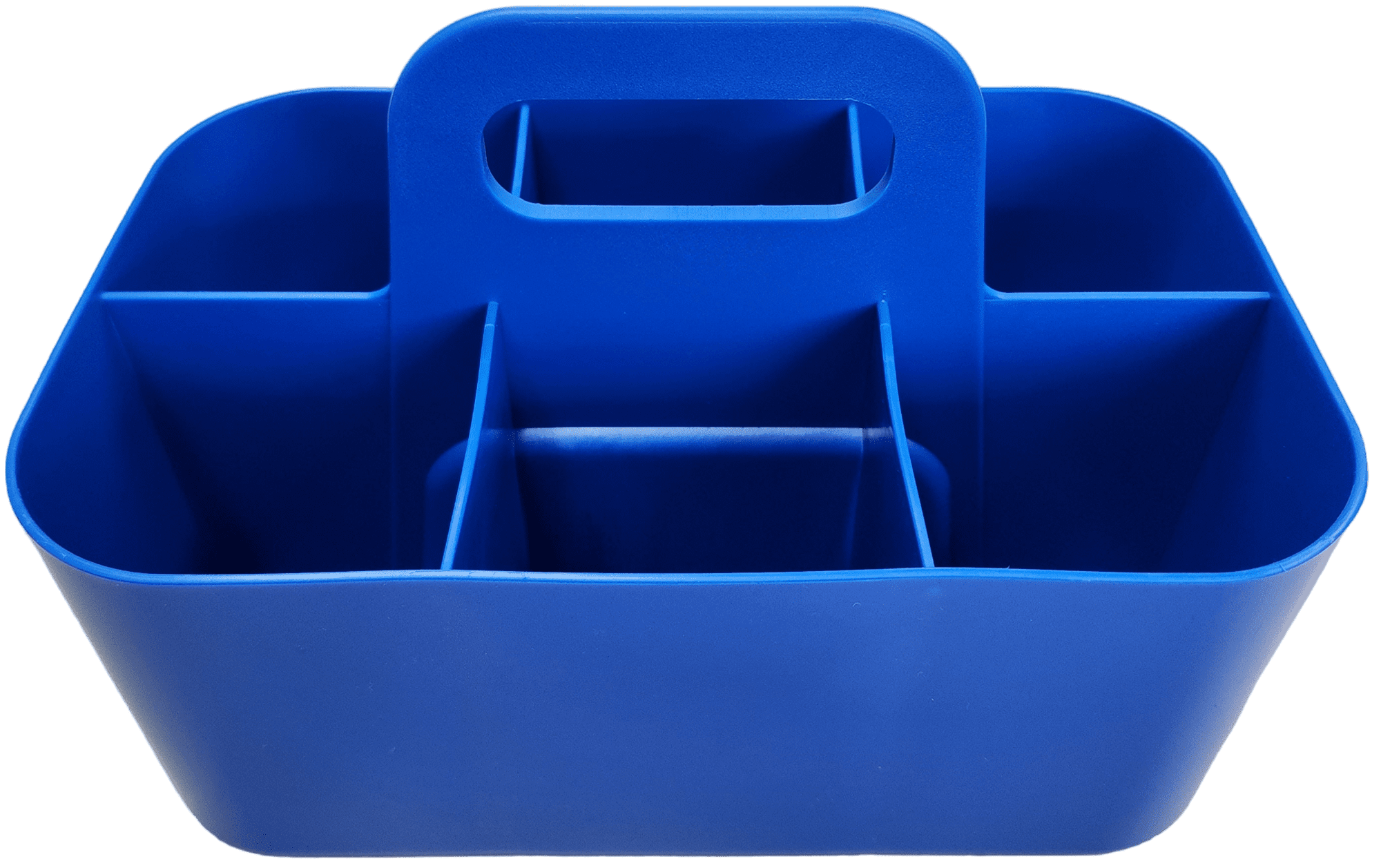 Enjoy Organizer - Small Stackable Plastic Caddy with Handle 6 Compartment | Desk, Makeup, Dorm Caddy, Classroom Art Organizers - 4 Pack, Made In USA (Blue)