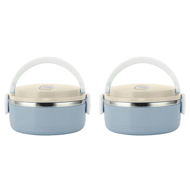 HLONK 4 Pcs For Hot Food Lunch Box Thermal Lunch Box Stackable Hot Food Insulated Box 304 Stainless Steel Round Lunch Box Sealed Food Containers(Single Layer-Blue)