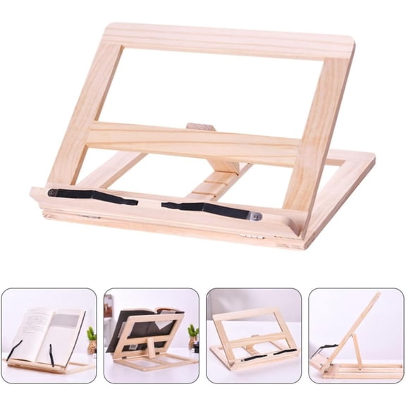 Bamboo Book Stand, Adjustable Book Holder, Music Stand - Lightweight and Stable for Cookbook, Textbook, Notebook, Desk Home Office Kitchen (Medium)