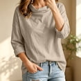 thumbnail image 3 of Womens Cowl Neck Cotton Linen Tops Casual Trendy Lightweight Fall Long Sleeve Loose Fit Blouse Beige S-2XL, 3 of 9