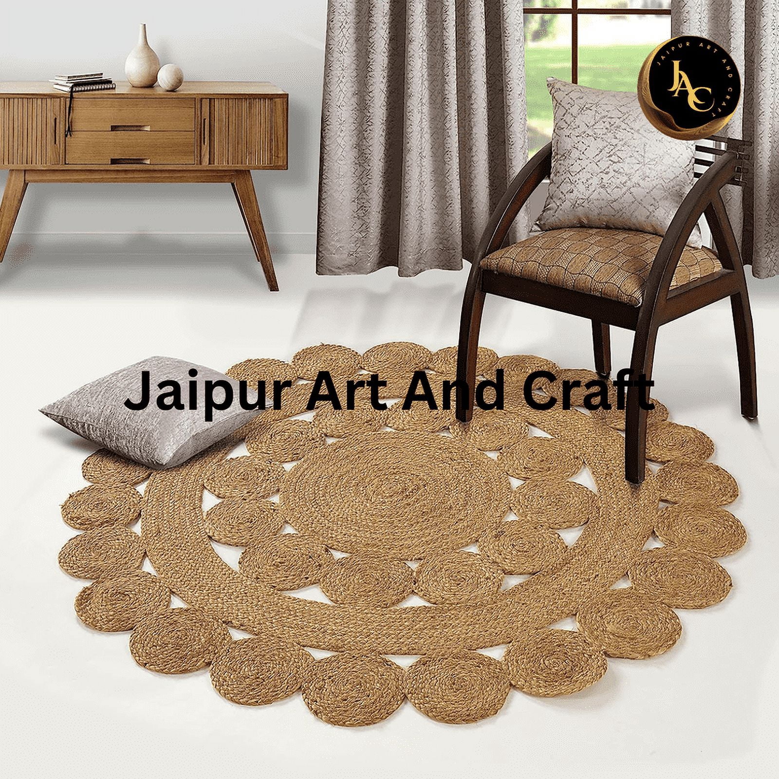 Jaipur Art And Craft Round Jute Area Rug Handmade Boho Charm Farmhouse Soft Braided Carpet for Indoor (3x3 Sq Ft)