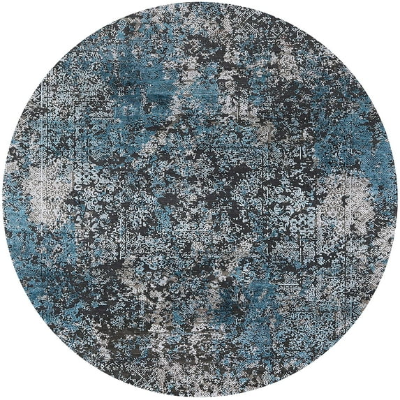 Ahgly Company Indoor Round Mid-Century Modern Blue Oriental Area Rugs, 7' Round