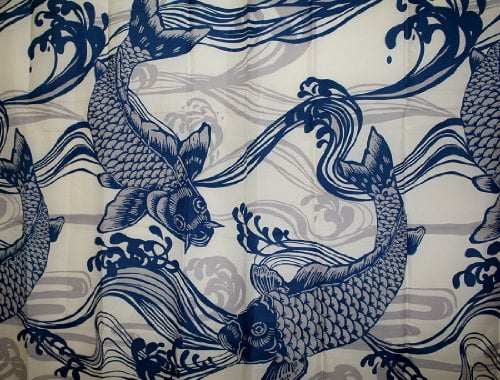Hawaii Theme 100 Polyester Fabric Shower Curtain Blue Koi Fish