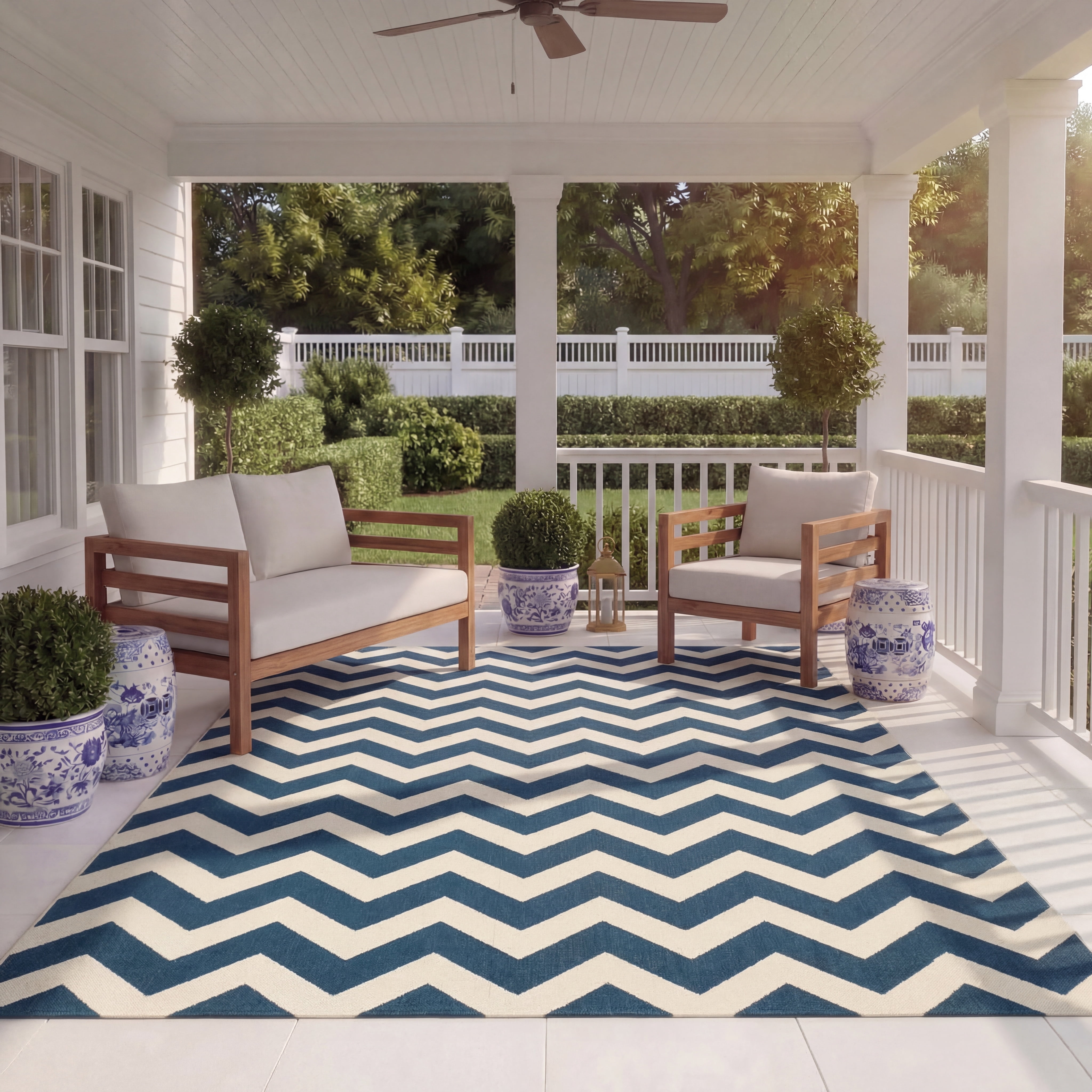Safavieh Courtyard Bailey Chevron Indoor/Outdoor Area Rug, Navy/Beige, 6'7" x 6'7" Square