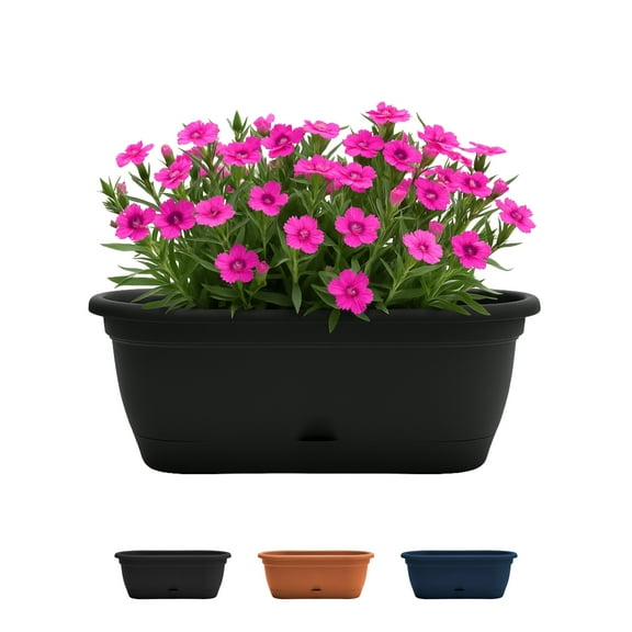 Bloem Lucca 18" Plastic Self-Watering Window Box Planter, Indoor/Outdoor Pot for Window Sill, Ledge, Tabletop, Black