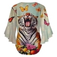 thumbnail image 6 of Roaring Tiger Amidst Colorful Butterflies Women's V-Neck Blouse With 3/4 Ruffled Bell Sleeves Casual Top Ladies Blouses, 6 of 7