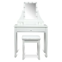 Topbuy Make-Up Vanity Table Dresser Set w/LED Light & Padded Stool White