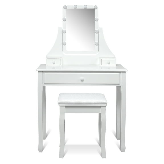 Topbuy Make-Up Vanity Table Dresser Set w/LED Light & Padded Stool White