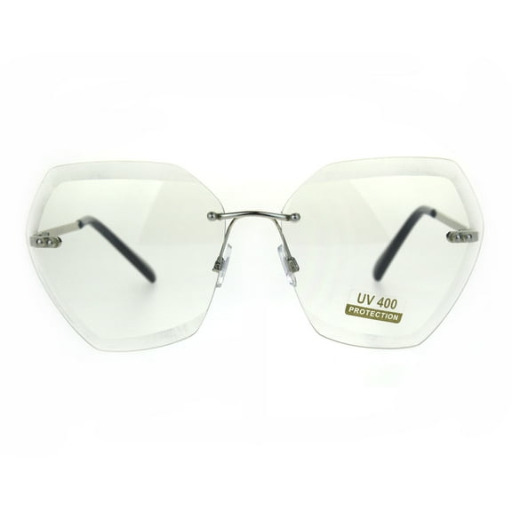 Squared Beveled Lens Butterfly Rimless Womens Fashion Sunglasses Clear