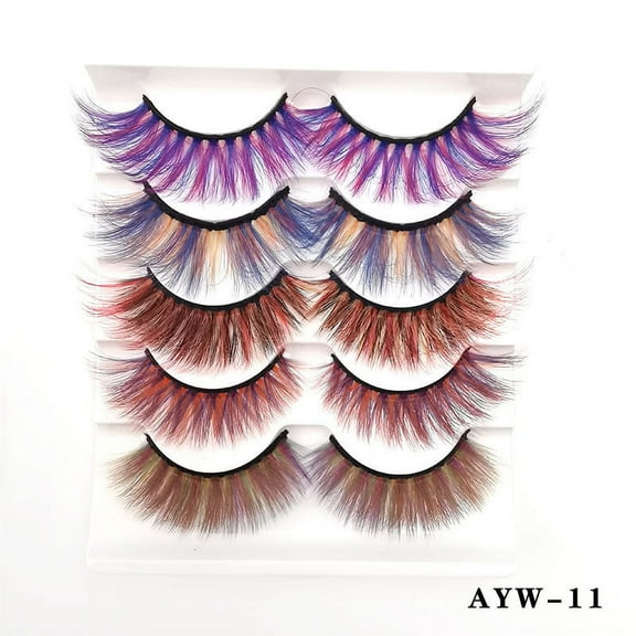 Nvzi -b Colored Eyelashes Mink Lashes , Fluffy Colorful Lash Clusters, Dramatic Long Thick Cat Fox Eye Lashes Full Curly False Eyelash,Curl Salon Extensions Strip 5 Pairs（AYW-11）