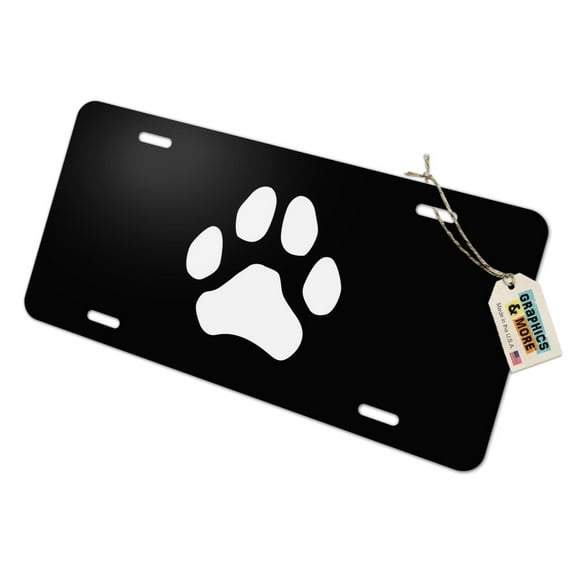 Paw Print Dog Cat White on Black Novelty Metal Vanity Tag License Plate