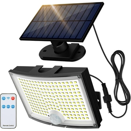 Solar Outdoor Lights, 2800LM LED Flood Lights with 16.4 Ft Cable, Remote Control Solar Motion Sensor Lights with 3 Modes, Solar Powered Security Lights for Outside Patio, Yard, Garage, 1 Pack