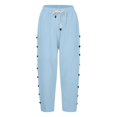 thumbnail image 6 of Linen Pedal Pushers for Women Lightweight Summer Side Buttons Linen Capri Pants Casual Elastic Waist Gauze Pants Sky Blue S, 6 of 7