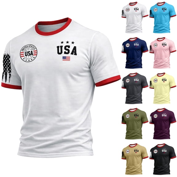 250 Anniversary USA Shirt Mens Crewneck Pullover Tops Men's Tshirts Shirts Short Sleeve T Shirts America Crew Neck Tee USA 250th Anniversary Mens Tops Army Green L