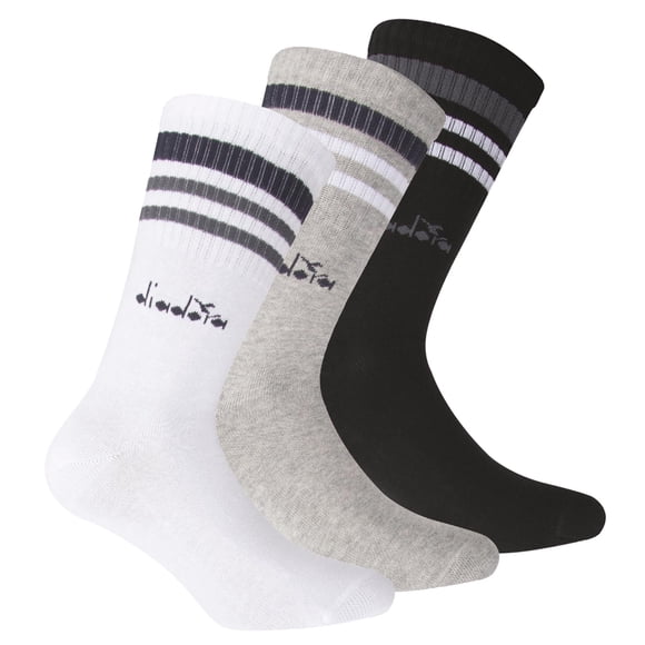 Diadora Chaussettes de Tennis Unisexes - Lot de 3, Logo, Rayures Noir/gris/blanc 43-46