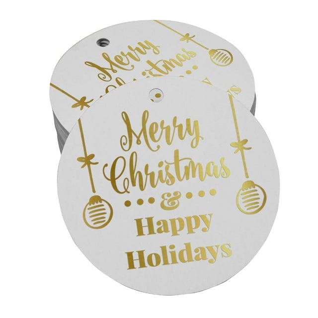 Inkdotpot Gold Foil Paper Hang Tags Merry Christmas & Happy Holiday Favor Tags 100 Pieces