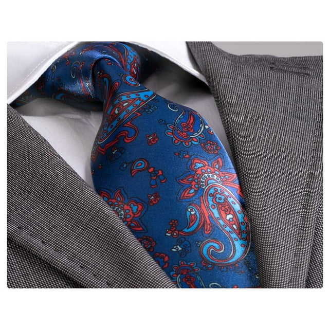 Men's Fashion Blue Red Paisley Silk Neck Tie With Gift Box