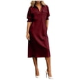 thumbnail image 2 of Dolkfu Mid-Length Fall&Winter Dresses for Women 2026 Collared Shirt Dress Elbow-Length Red Dresses Modern Solid Relaxed Fit Refined Garments Wine,Xxl, 2 of 4