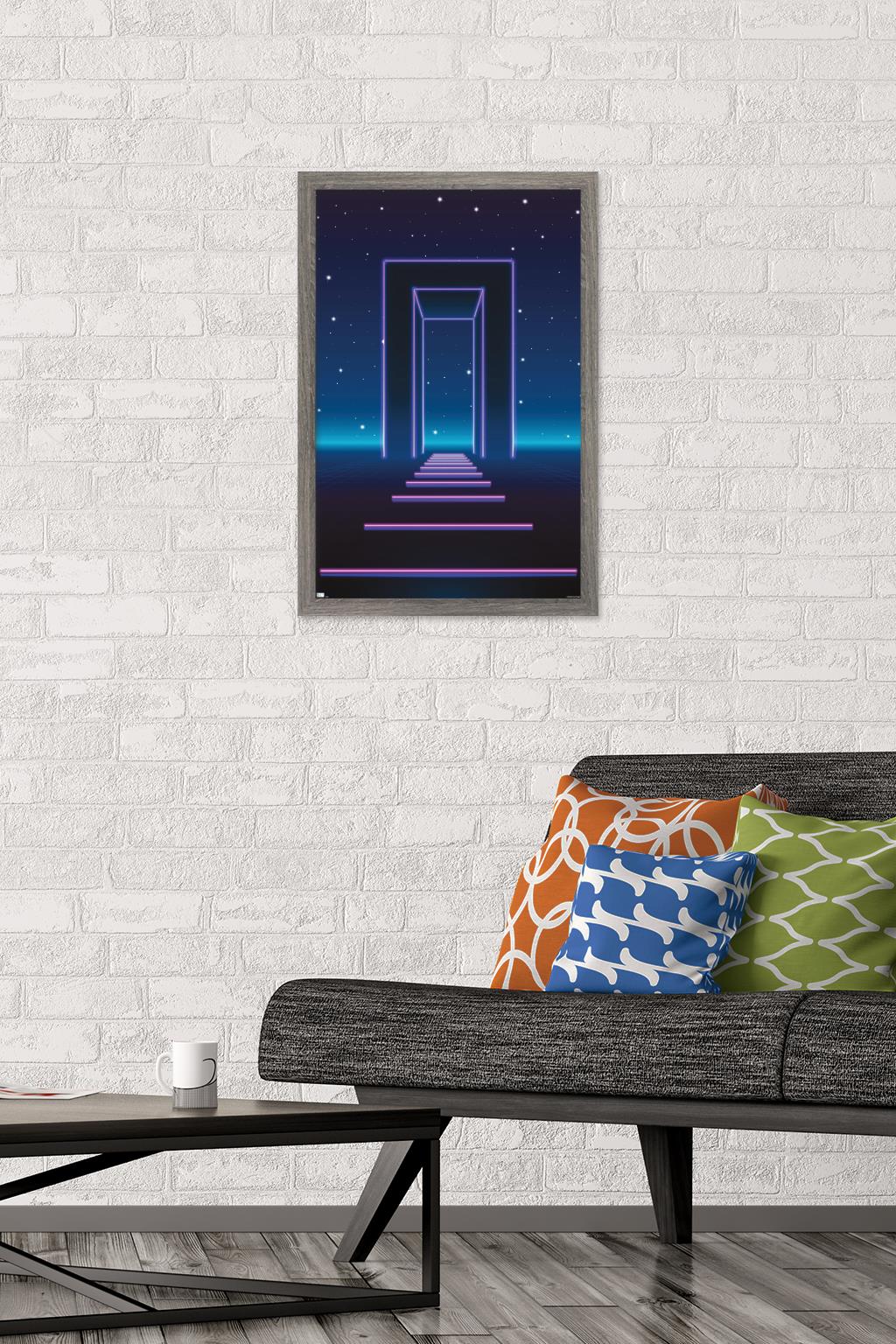 Geometric Neon Wall Poster, 14.725" x 22.375", Framed