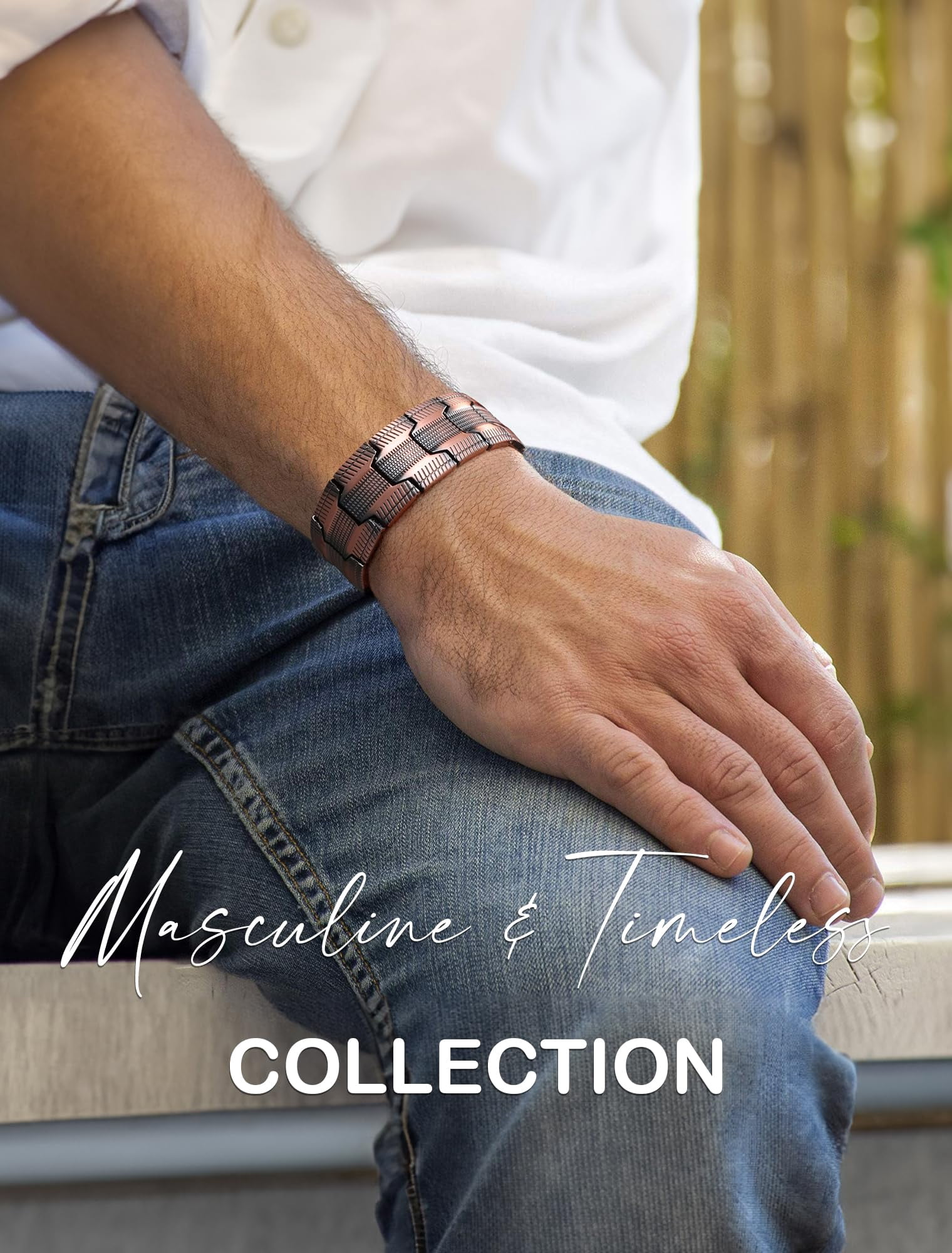 GMOX Men's 99.99% Pure Copper 3X Strength Magnetic Link Bracelet, Adjustable Length