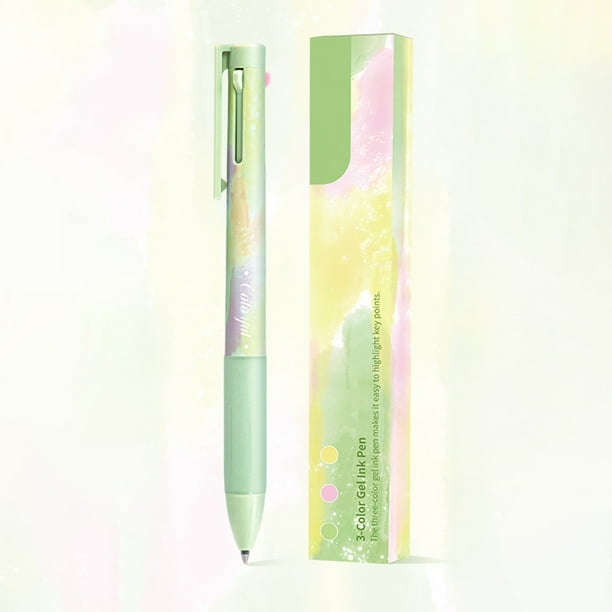 Bolígrafo de gel 3 en 1 con punta fina de 0,5 mm | Tinta gris, verde, morada y marrón para tomar notas, dibujar y material escolar | Diseño de acuarela, resistente a las manchas, agarre ergonómico