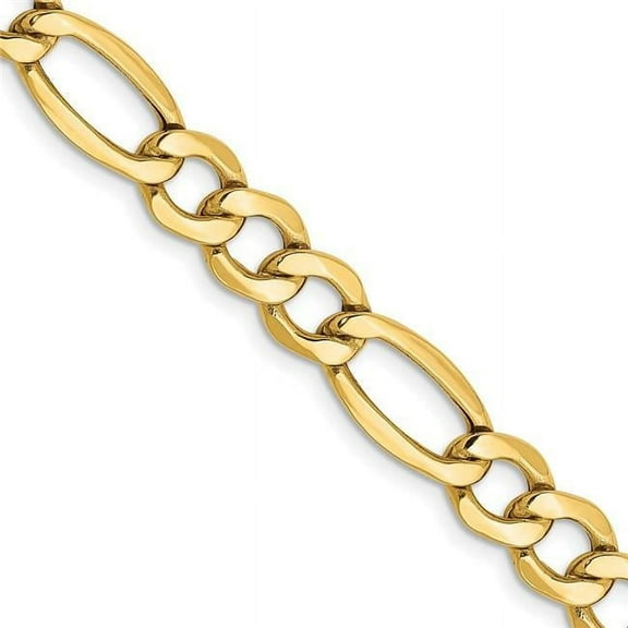 10K Yellow Gold 7.3 mm Semi-Solid 24 in. Figaro Chain