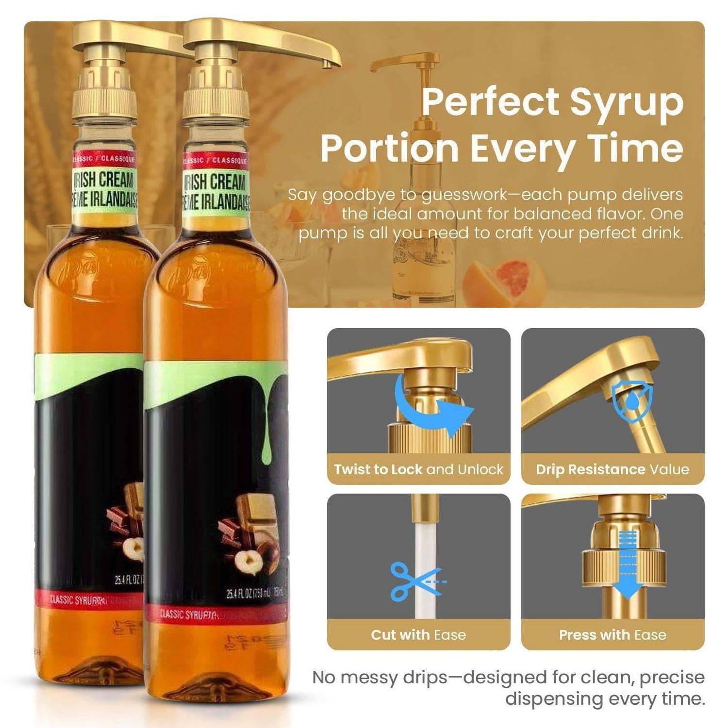 12-pack Plastic Bottle Syrup Pumps - Fits 750ml / 25.4 Oz Bottles Compatible With & More Important: Will Not Fit Glass Coffee Dispenser.