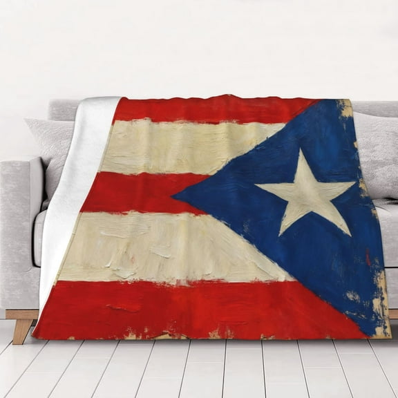 Throw Blanket Retro Puerto-Rico-Flag Soft Cozy Fleece Flannel Blanket Home Decor for Couch Sofa Bed 80"x60"