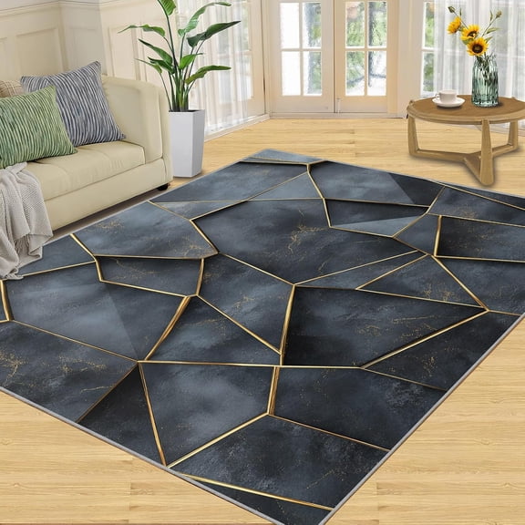 Black Gold Marble Area Rug, Luxury Modern Washable Carpet, Soft Non Slip Rug for Living Room Bedroom Home Decor 2x3ft