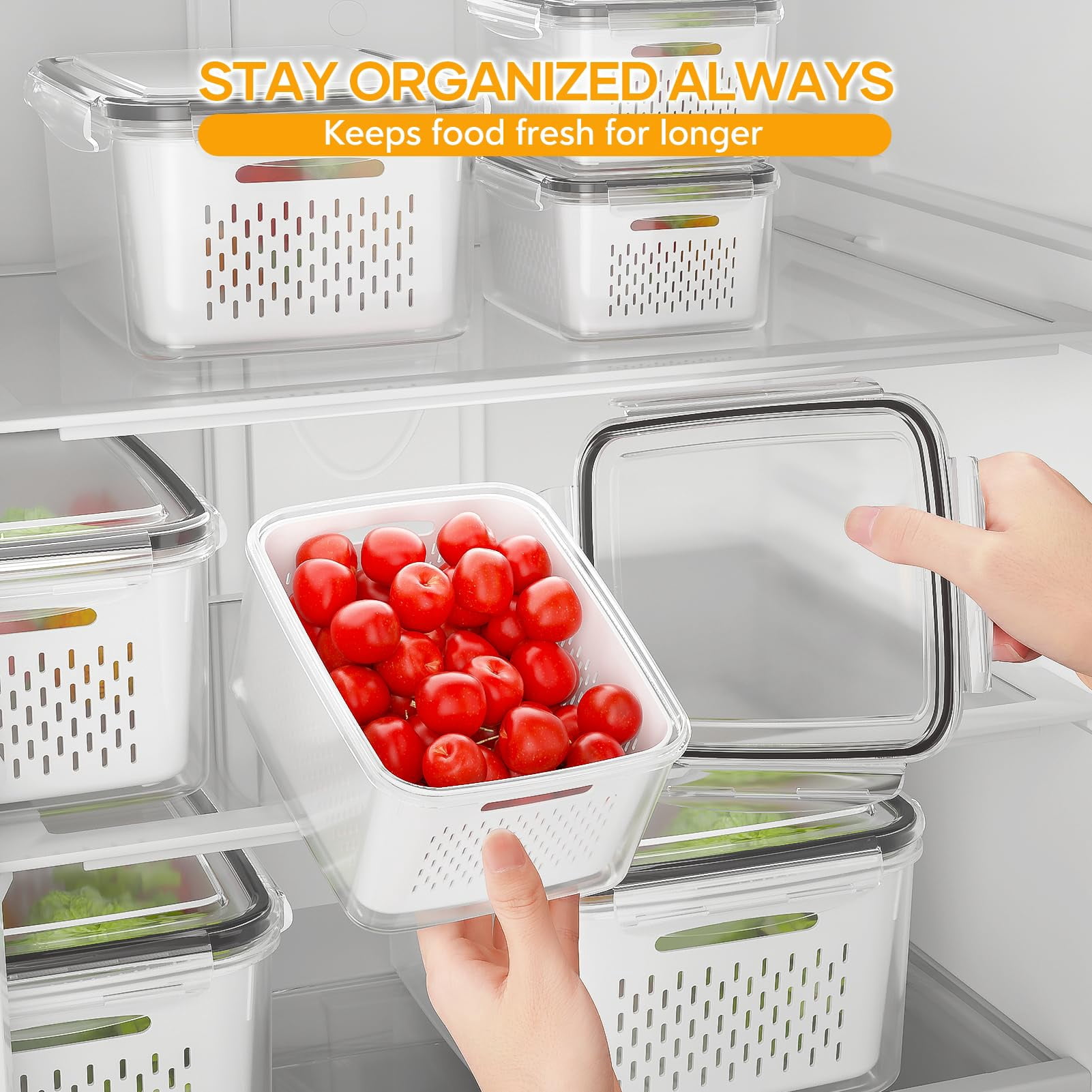 6 Fruit Storage Containers For Fridge With 6 Removable Colanders  Bpa Free Food Dishwasher & Microwave Safe Produce Keep Fruits Vegetables Berry Meat Fresh Longer
