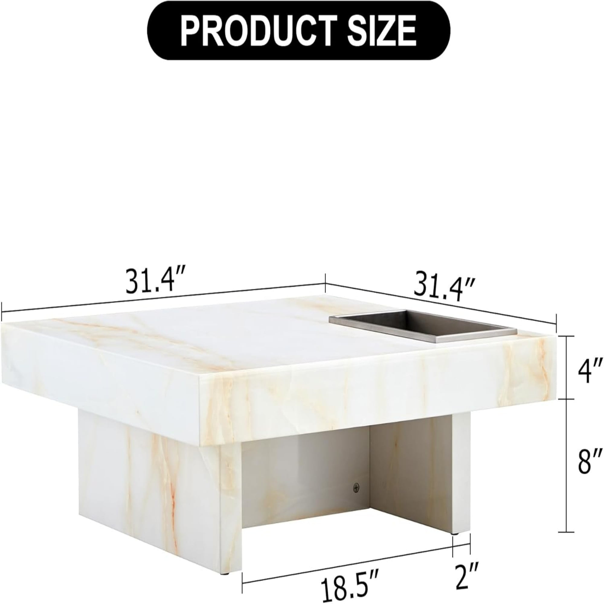 Compact Marble Coffee Table, Sudica 31" Square Center Table with Stainless Steel Storage for Living Room, Beige