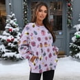 thumbnail image 2 of SCRAWLGOD Christmas Day Crewneck Fall Sweatshirts for Women Trendy Women's Long Sleeve Pullover Tops with Pockets Fashion for Daily Wear, Spots, Office, Holly Poinsettia Sock Bee Print Violet, S, 2 of 7