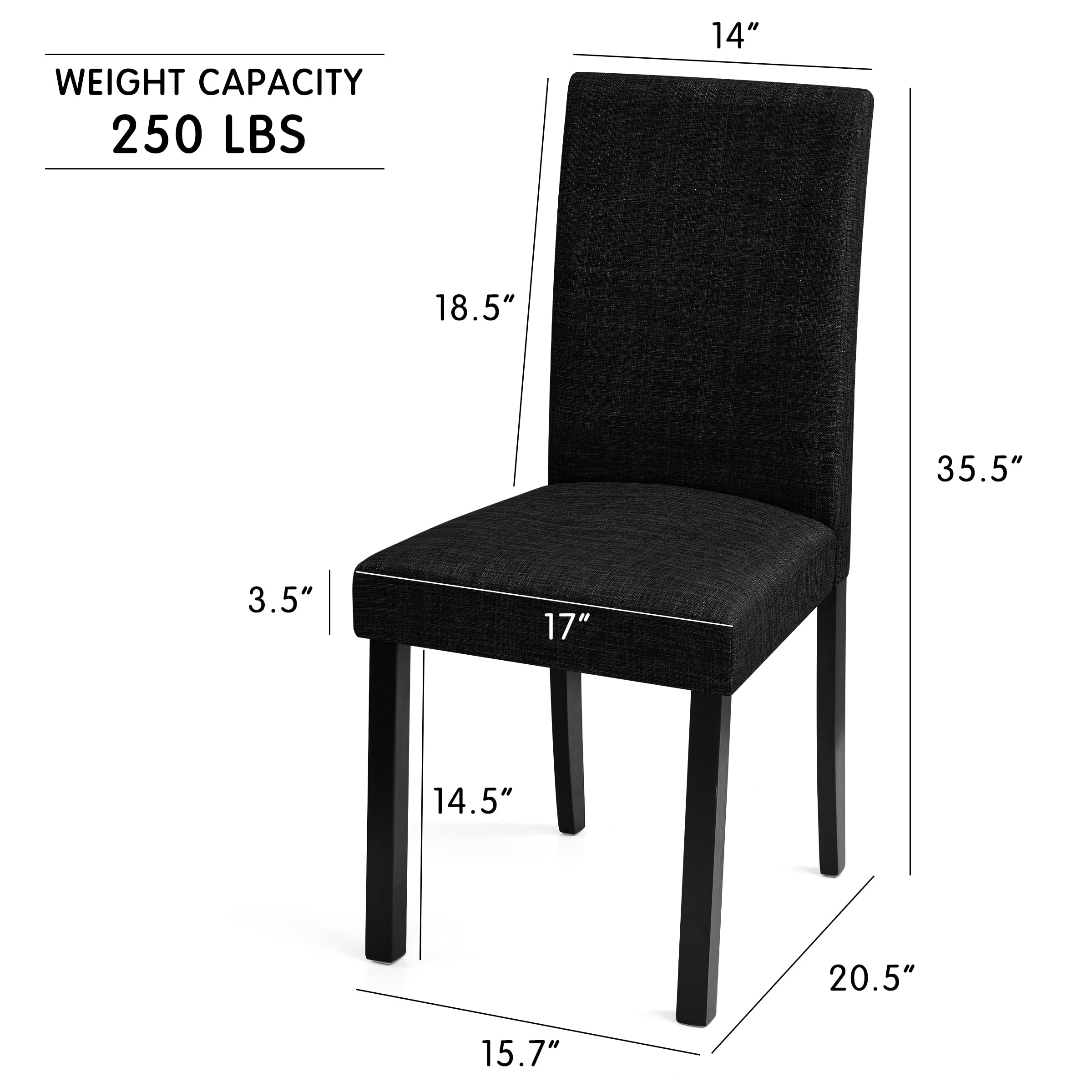 Set of 4 Upholstered Linen Fabric Dining Chairs with Solid Wood Legs for Kitchen Dining Room, Black