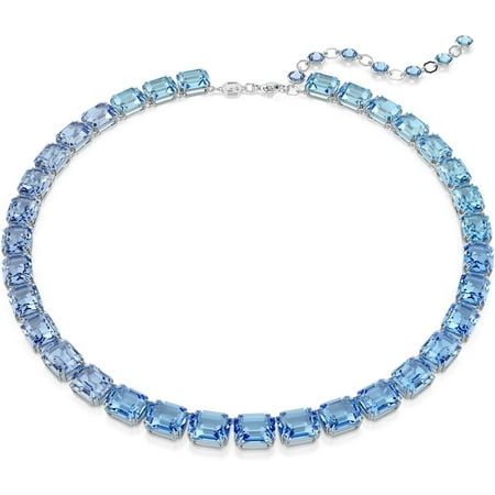 SWAROVSKI Millenia Tennis Necklace, Octagon Cut, Color Gradient, Blue, Rhodium Finished