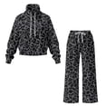 thumbnail image 5 of Yuyamidu Matching Sweatsuit Yoga Golf Sport Tracksuits Long Sleeve Pullover Sweatshirt Wide Leg Drawstring Sweatpants 2pcs Black Leopard Print Women's Lounge Sets Spring Fall Winter Loungewear, 5 of 7