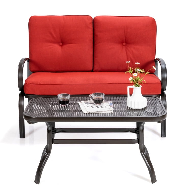 Aimee Lii 2 Pieces Patio Outdoor Cushioned Coffee Table Seat, 2 Seat Outdoor Sofa, Red Aimee Lii 2 Pieces Patio Outdoor Cushioned Coffee Table Seat, 2 Seat Outdoor Sofa, Red