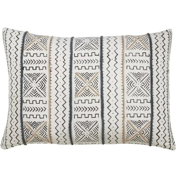 Fennco Styles Modern Mud Cloth Design 100% Cotton Decorative Throw Pillow Cover 14 x 20 Inch White Multi